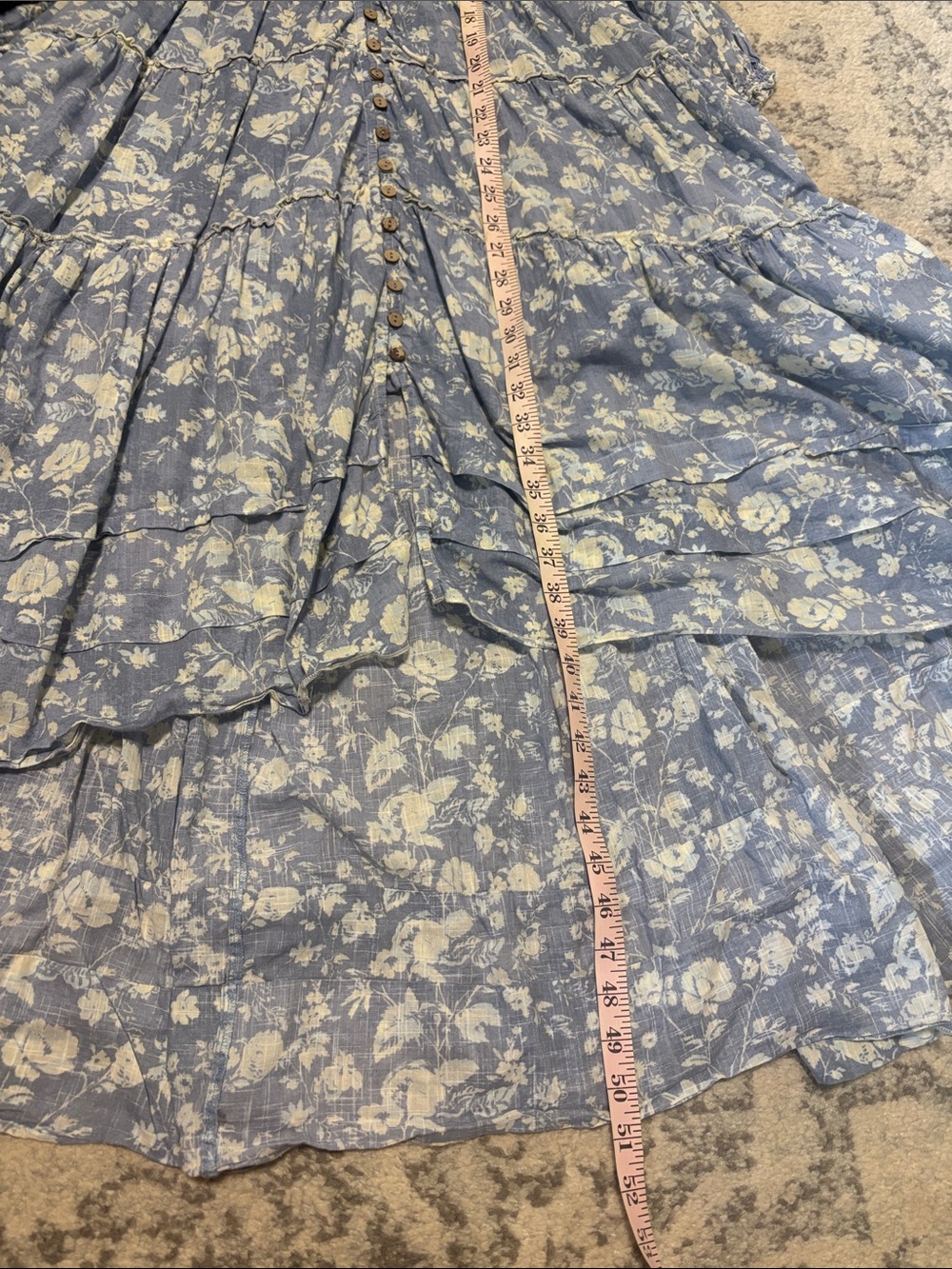 Free People Powder Blue Floral Button-Front Pappiet Midi Dress - Picture 12 of 14